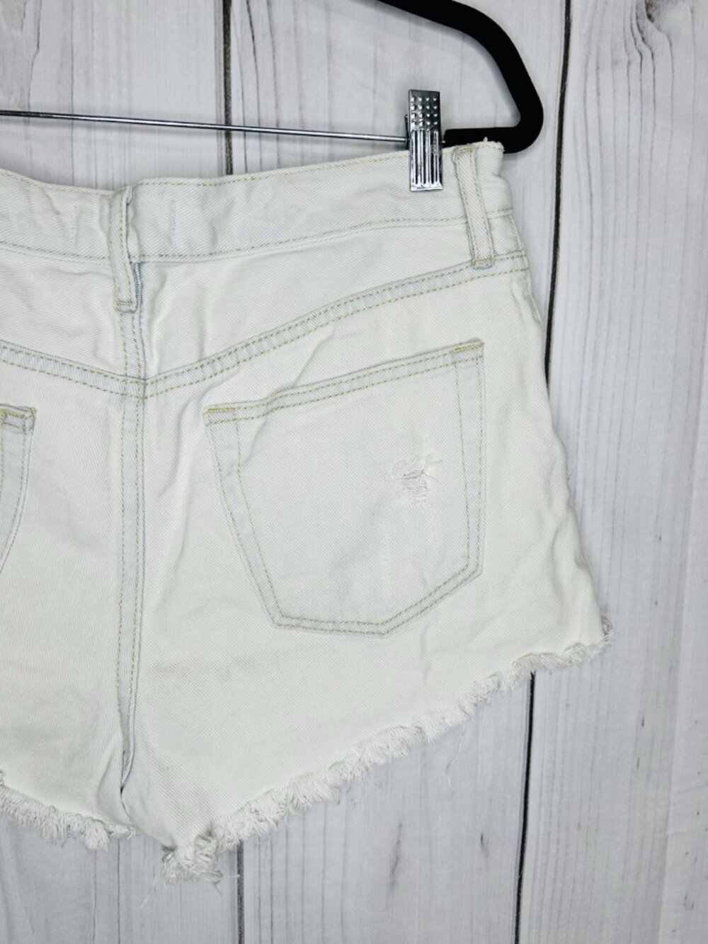 Pacsun Light Wash Jean Shorts Sz 28 Mid Rise Blue Distressed Button Fly Raw Hem - Picture 7 of 7